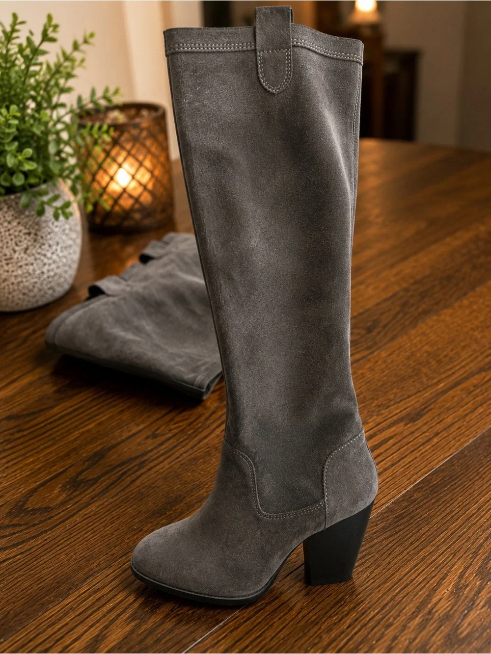 Vince Camuto Braden Gray Suede Over-The-Knee Heeled Boots
